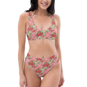 Sustainable Summer Strawberry Recycled High Waisted Bikini Set