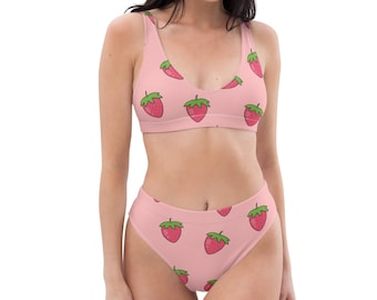 Sustainable Strawberry Pink High Waisted Bikini Set