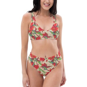 Sustainable Floral Hummingbird High Waisted bikini Tropical Summer Vacationset