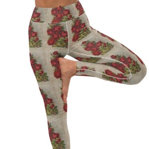 Leggings de ioga com cartão postal rosa vintage