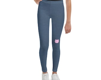 Gabby's Dollhouse Inspired youth denim-look leggings, Adorable Cat Silhouette Design, Perfect for Little Cat Lovers and Fans of the Show