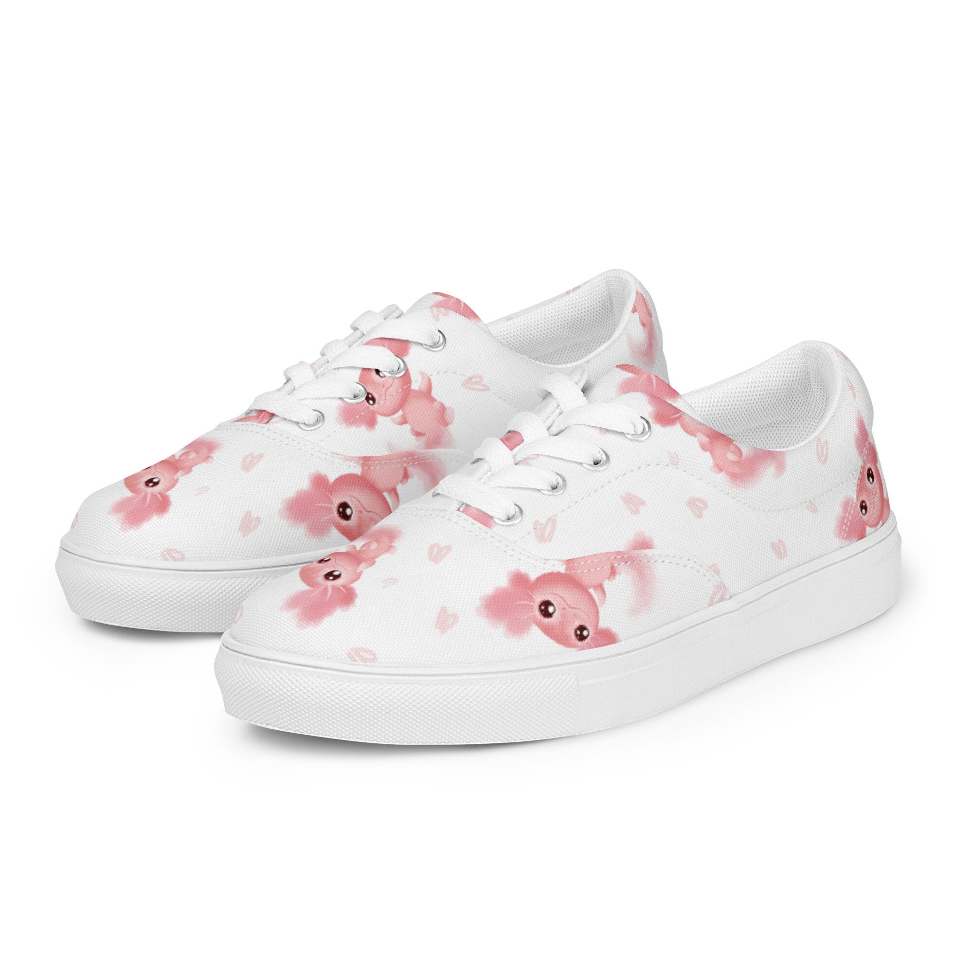 Axolotl Pink White Women's Lace-up Canvas Shoes - Etsy