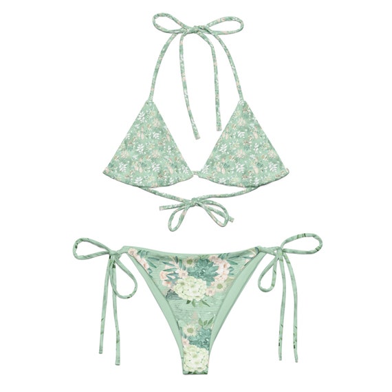 Mint Hydrangeas All-over Print Recycled String Bikini - Etsy