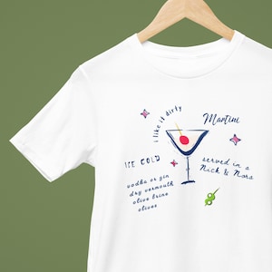 Koszulka Dirty Martini, Koszulka retro, Koszulka koktajlowa retro, Koszulka koktajlowa, Koszulka Martini, Koszulka do picia, Koszulka vintage, Koszulka unisex barwiona na odzieży