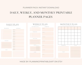 Daily Planner, Weekly Planner, Monthly Planner, Printable Planning Pages, Planning Printable, Instant Download, Planner Insert, Digital Plan