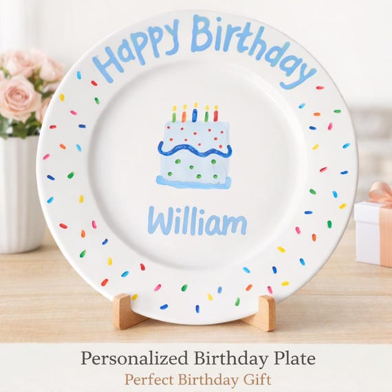 Personalized Hand-Painted Ceramic Birthday Plate – Kids Keepsake Gift