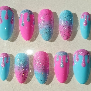 Blue and Pink sparkle press on nails