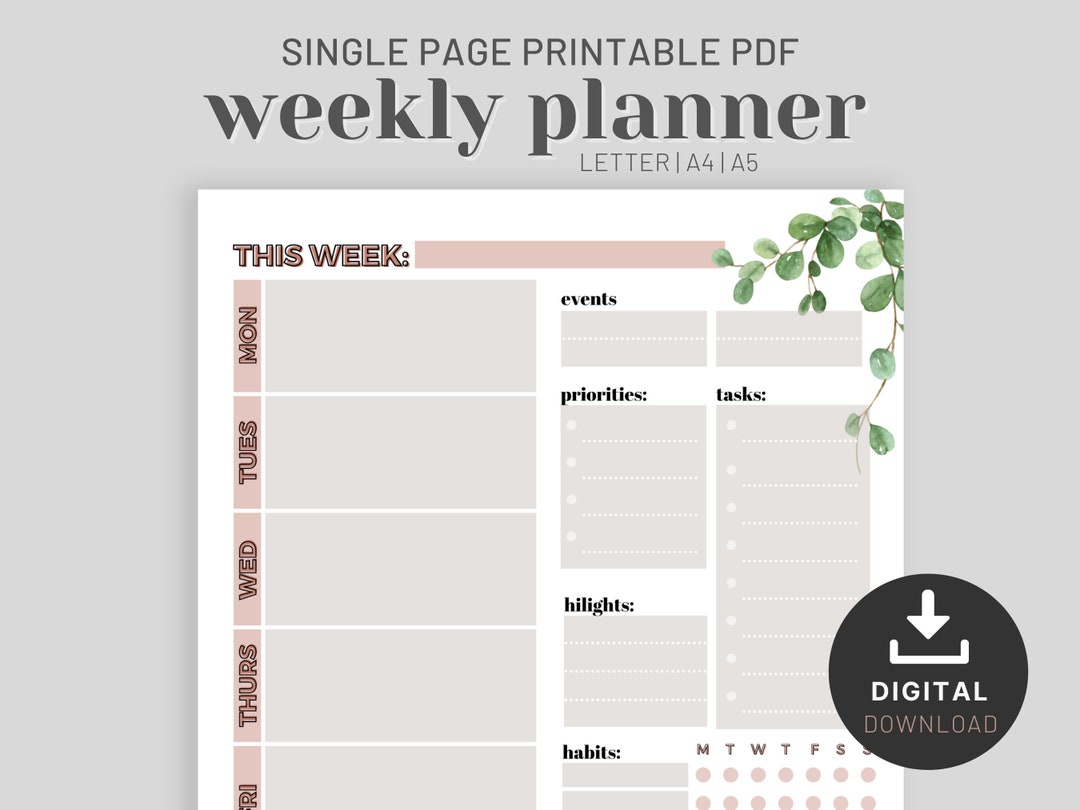 Printable Weekly Planner Week at a Glance Weekly Habit Tracker Weekly ...