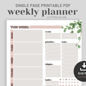 Printable Weekly Planner Week at a Glance Weekly Habit Tracker Weekly To Do List Weekly Goal Tracker Letter A4 A5 Printable PDF