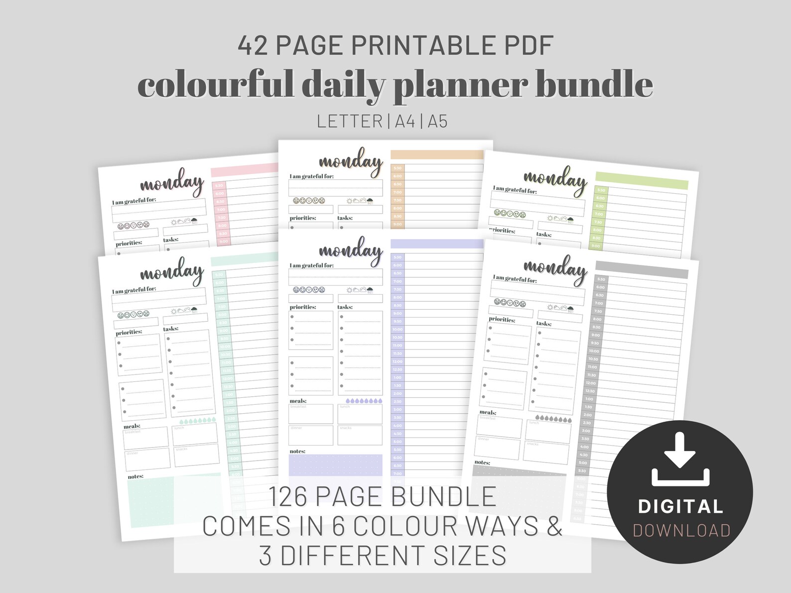 Daily Planner Bundle, Printable Time Block Schedule, Mood Tracker, to ...