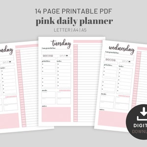 Printable Daily Planner, Daily To Do List,  Daily Schedule, Undated Planner, Planner Insert Letter A4 A5 Printable PDF