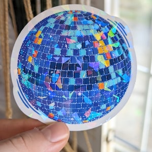 Sticker boule disco holographique bleu éclatant