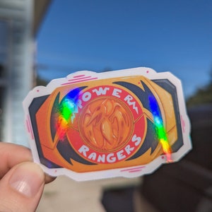 Mighty Morphin power rangers buckle Morpher with PINK PTERODACTYL power coin holographic sticker