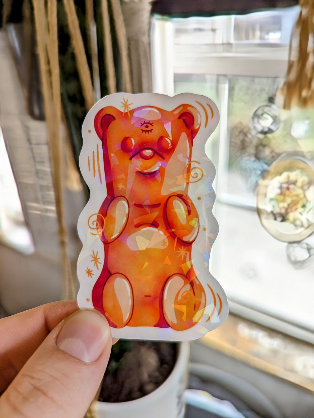 Psychedelic Trippy ORANGE Gummy Bear Holographic Vinyl Sticker Etsy