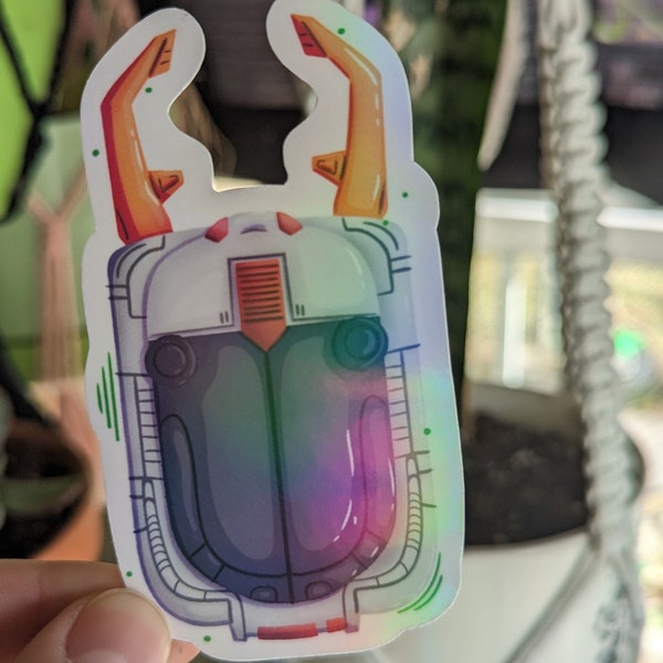 Big bad beetle borgs Green hunter beetle 'beetle bonder' transformation device holographic sticker