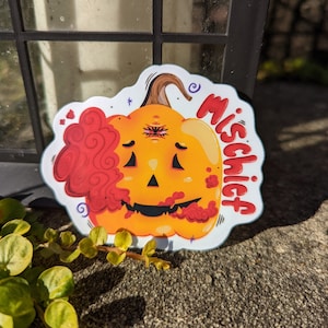 Mischief haunted pumpkin vinyl sticker
