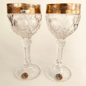 Set of 2 Hofbauer Echt Bleikristall Wind Glasses 24% Lead Crystal Gold Band