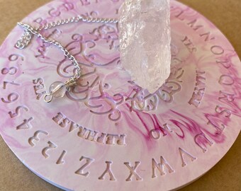 Bundle - Natural Rough Crystal Pendulum & Pendulum Board, Clear Quartz, Rose Quartz, Crystal Pendulum, Divination, Spiritual, Dowsing Tool