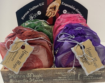 Henna Kit | Temporary tattoos | Includes 3 piece stencil | Bonus Instruction Guide | Gift Bag | Includes Powder & Oil | Mehndi Kit | party