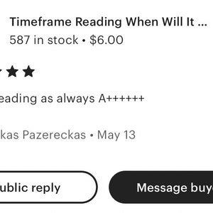 Puede incluir: Un icono digital cuadrado de color negro con constelaciones celestiales blancas y el texto Time Frame Reading. Debajo del icono, se muestran cinco estrellas negras, seguidas del texto Great Reading as always A+++++++ y el nombre Pazereckas Pazereckas.