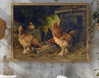 Vintage digitale download - Chicken in the Yard afdrukbare boerderij muurkunst