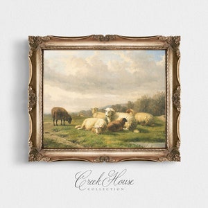 Resting Sheep in a Field Print | Vintage Art | Printable Digital