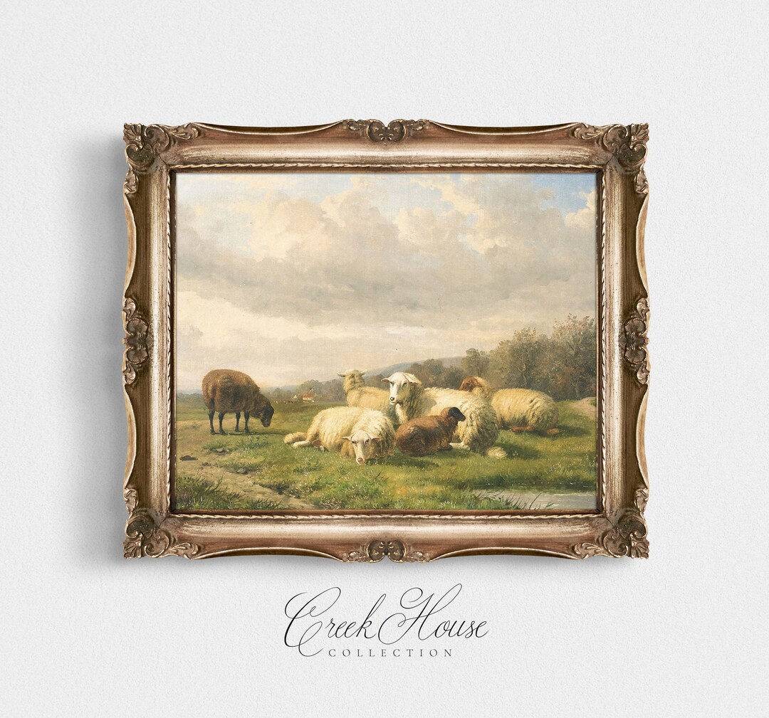 Resting Sheep in a Field Print | Vintage Art | Printable Digital - Etsy