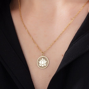 18K Solid Gold Lotus Necklaces, Birthday Gift For Mom, 14K Dainty Lotus Flower Pendants, Strength Necklace For Women, Best Gift For Mothers