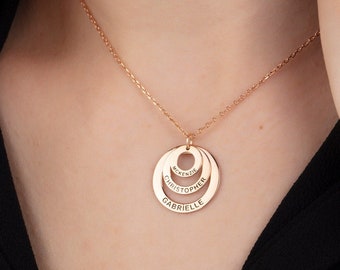 14K Gold Name Necklaces, Family Name Engraved Necklace For Mom, Custom Silver Circle Name Pendant, Personalized Gift, Best Mother's Day Gift