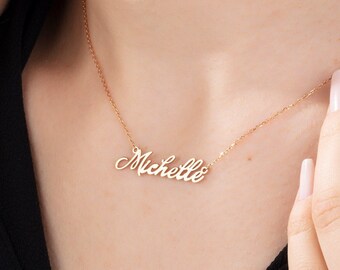 Sterling Silver Name Necklace, Birthday Gift For Her, Personalized Gifts For Mothers, 14K Gold Custom Made Nameplate, Best Mother's Day Gift