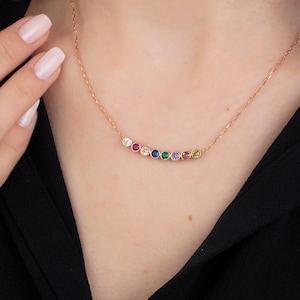 Benutzerdefinierte Birthstone Halskette, Sterling Silber Familie Schmuck, Geschenk für Mutter