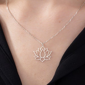 Silver Dainty Lotus Necklace, Strength Necklaces For Women, Moms Gift, 14K Gold Lotus Flower Pendants, Gifts For Her, Best Gift For Mothers