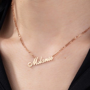14K Gold Name Necklaces For Women, Silver Name Figaro Chain Necklace, Personalized Gifts, Birthday Gift For Grandmas, Best Gift For Mothers