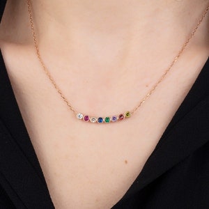 14K Gold Family Birthstone Necklace, Personalized Mothers Gift