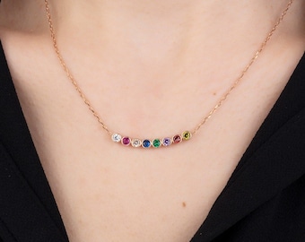 14K Gold Birthstone Necklace, Personalized Gifts, Mothers Birthstone Silver Necklace, Birthday Gift For Grandmothers, Best Gift For Mothers
