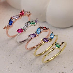 14K Solid Gold Marquise Birthstone Ring, Mutter Familie Birthstone Ring, personalisiertes Geburtstagsgeschenk für Großmütter, bestes Geschenk für Mütter