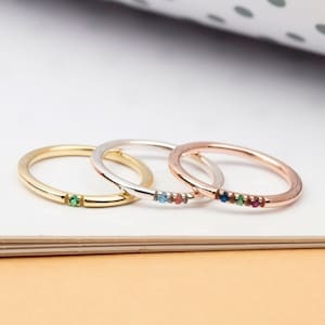 14K Gold Stacking Birthstone Rings, 10K Gold Stackable Gemstone Rings, Birthstone Jewelry, Personalized Mothers Ring, Best Gift For Mothers