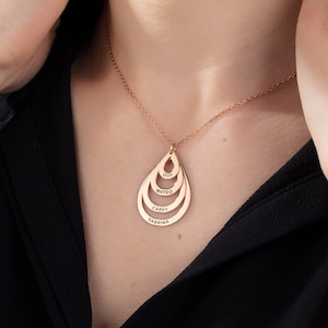 14K Gold Family Name Necklaces, Personalized Gift For Grandmas, Silver Multi Name Drop Necklace, Custom Made Jewelry, Best Gift For Mothers