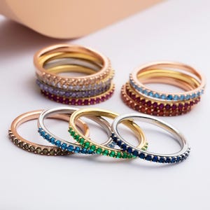 14K Gold Half Infinity Birthstone Ring, Personalized Gift, Stackable Eternity Gemstone Ring, Mothers Birthstone Ring, Best Gift For Mothers