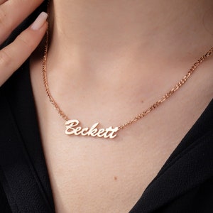 Silver Dainty Name Necklace Figaro Chain, 14K Gold Name Pendants, Family Name Necklace For Mom, Personalized Jewelry, Best Gift For Mothers