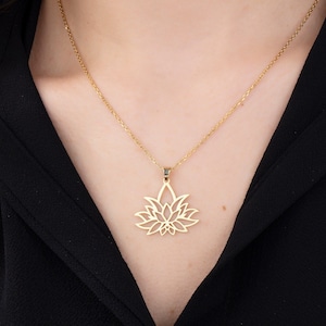 14K Solid Gold Lotus Necklaces, Birthday Gifts For Mom, 18K Dainty Lotus Flower Pendants, Strength Jewelry For Women, Best Gift For Mothers