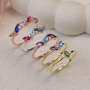 Marquise Shaped Birthstone Ring, Personalized Gifts, Custom Made Mothers Birthstone Ring, Birthday Gift For Grandmas, Best Gift For Mothers