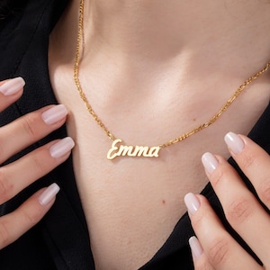 Silver Name Necklaces For Women, 14K Gold Figaro Chain Name Necklace, Personalized Gift For Mom, Custom Made Jewelry, Best Gift For Mothers