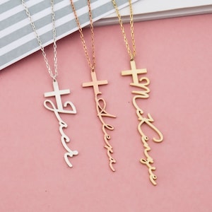 14K Gold Name Plate Cross Necklaces, Personalized Gifts, Moms Gift, Silver Cross Name Necklace, Custom Made Jewelry, Best Gift For Mothers