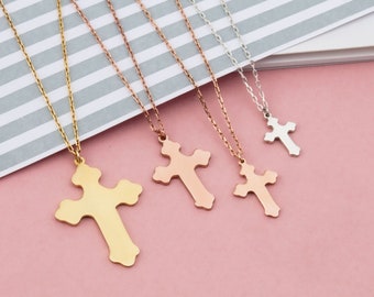 14K Gold Catholic Cross Necklace, Unique Crucifix Pendants, Religious Jewelry, Silver Cross Necklaces, Gifts For Mom, Best Mother's Day Gift