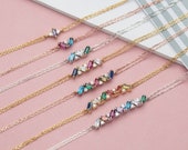 14K Gold Baguette Birthstone Bracelets, Custom Made Family Birthstone Jewelry, Personalized Silver Gemstone Bracelet, Gifts For Mother 39 s Day