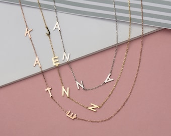 Sterling Silver Sideways Letter Necklaces, 14K Gold Initial Name Pendant, Gift For Her, Personalized Jewelry For Mom, Best Mother's Day Gift