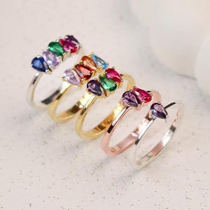 14K Gold Pear Shape Birthstone Rings, Custom Mothers Ring, Teardrop Birthstone Ring, Personalized Birthstone Jewelry, Best Gift For Mothers