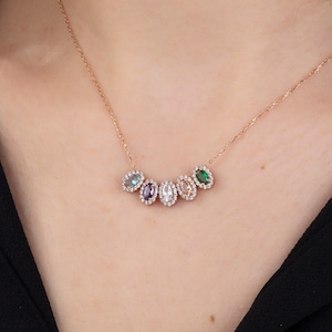 Oval Shaped Birthstone Necklace, Personalized Gift, Custom Birthstone Jewelry, Family Birthstone Necklace For Mother, Best Gift For Mothers