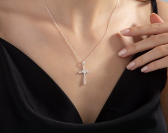 Collana con corona a croce placcata in oro 14 carati, per donne, con
